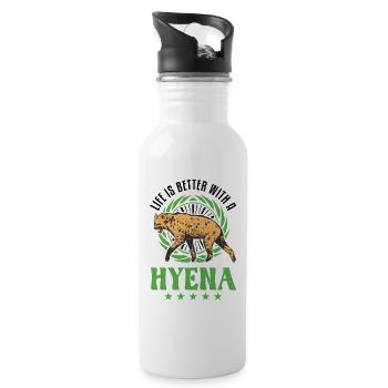 Life is better with a Hyena Erdwolf Hyäne - Trinkflasche mit integriertem Trinkhalm - Weiß - Rechts