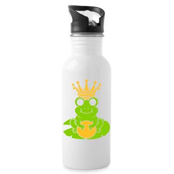 Enchanted Frog King sits water lily - Water bottle with straw - white - Right