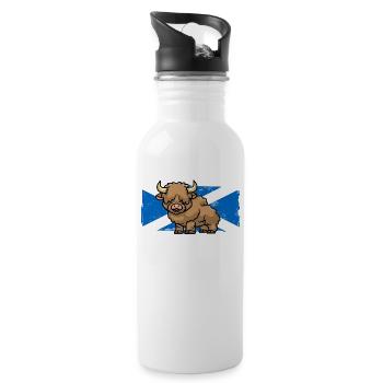 Highland Cow Lover Schottland Flagge Schottischer Bauer - Trinkflasche mit integriertem Trinkhalm - Weiß - Rechts