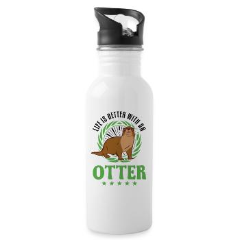 Life is better with an Otter Fischotter Seeotter - Trinkflasche mit integriertem Trinkhalm - Weiß - Rechts