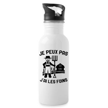 Je Peux Pas J'ai Les Foins Cadeau Agriculteur - Gourde avec paille intégrée - blanc - Droite