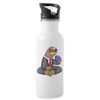 Sloth Office Outfit - Water bottle with straw - white - Right