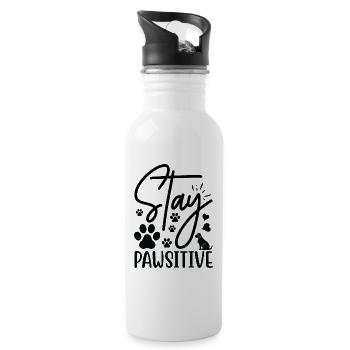Bleiben pawsitive - Trinkflasche mit integriertem Trinkhalm - Weiß - Rechts
