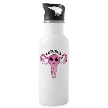 Cuterus niedlicher Uterus - Trinkflasche mit integriertem Trinkhalm - Weiß - Rechts