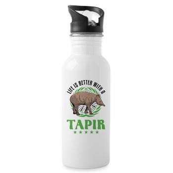 Life is better with a Tapir - Trinkflasche mit integriertem Trinkhalm - Weiß - Rechts