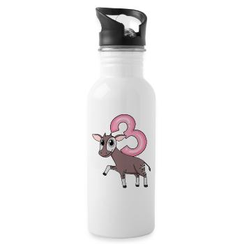Girl 3 years old Okapi 3rd birthday gift - Water bottle with straw - white - Right