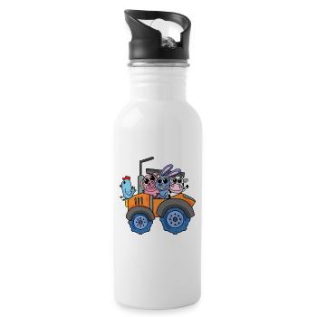 Tiere auf dem Bauernhof mit Traktor - Trinkflasche mit integriertem Trinkhalm - Weiß - Rechts