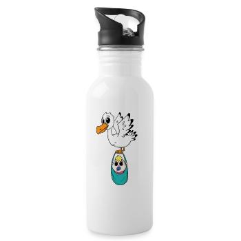 Vogel mit Baby Schwangerschaft - Trinkflasche mit integriertem Trinkhalm - Weiß - Rechts