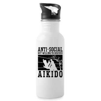 Anti-Social But Willing Aikido Fighter Samurai - Trinkflasche mit integriertem Trinkhalm - Weiß - Rechts