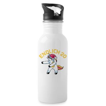 Endlich 20 Jetzt muss ich noch Erwachsen werden - Trinkflasche mit integriertem Trinkhalm - Weiß - Rechts