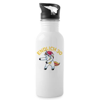 Endlich 30 Jetzt muss ich noch Erwachsen werden - Trinkflasche mit integriertem Trinkhalm - Weiß - Rechts