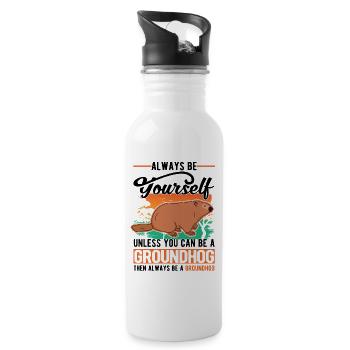 Murmeltier Groundhog Marmot Waldmurmeltier - Water bottle with straw - white - Right