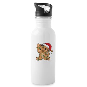 Katze Weihnachten Winter Tiere Katzen - Trinkflasche mit integriertem Trinkhalm - Weiß - Rechts