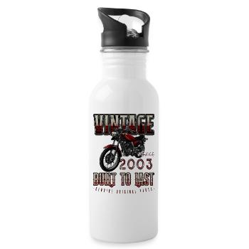 Vintage Motorcycle Bikers Motorbike Birthday 2003 - Water bottle with straw - white - Right