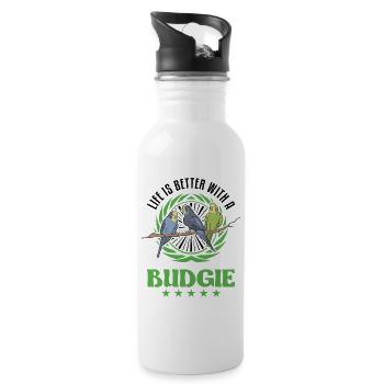Life is better with a Budgie budgie Parakeet - Water bottle with straw - white - Right