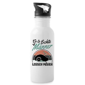 Echte Männer lassen mähen Mähroboter - Trinkflasche mit integriertem Trinkhalm - Weiß - Rechts