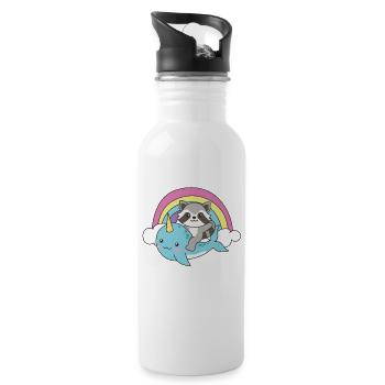Narwhal Raccoon Ocean Unicorn kawaii Rainbow - Water bottle with straw - white - Right