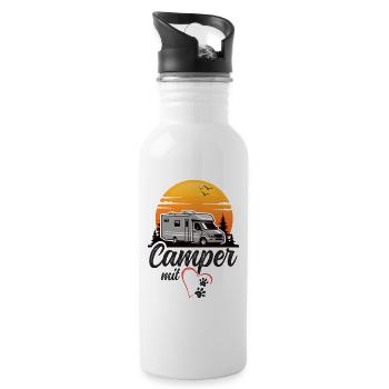 Camper mit Herz und Pfoten Hund Camping - Trinkflasche mit integriertem Trinkhalm - Weiß - Rechts