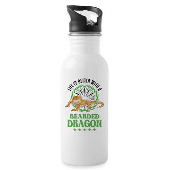 Life is better with a Bearded Dragon Bartagame - Water bottle with straw - white - Right