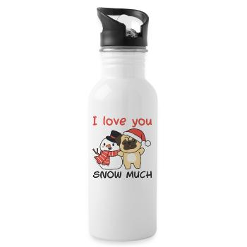 Pug I love you snow much snowman pun - Water bottle with straw - white - Right