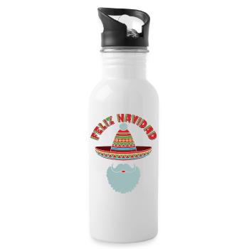 Feliz Navidad Merry Christmas Sombrero Santa Beard - Water bottle with straw - white - Right
