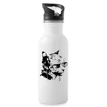 coole DJ Katze mit Sonnenbrille - Trinkflasche mit integriertem Trinkhalm - Weiß - Rechts