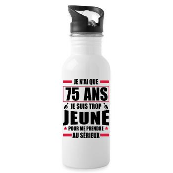 je n ai que 75 ans / cadeau anniversaire 75 ans - Gourde avec paille intégrée - blanc - Droite