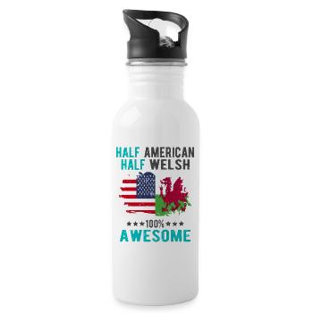 Halb Amerikaner Halb Waliser - Trinkflasche mit integriertem Trinkhalm - Weiß - Rechts