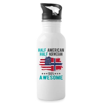 Halb Amerikaner Halb Norweger - Trinkflasche mit integriertem Trinkhalm - Weiß - Rechts