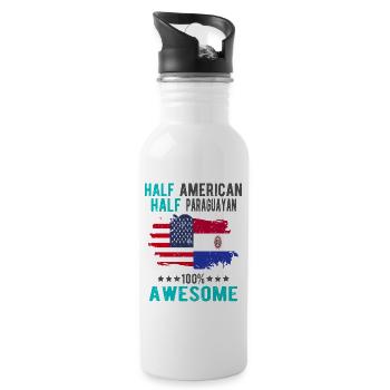 Halb Amerikaner Halb Paraguayer - Trinkflasche mit integriertem Trinkhalm - Weiß - Rechts