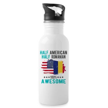 Half American Half Romanian - Water bottle with straw - white - Right