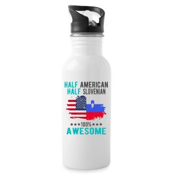 Halb Amerikaner Halb Slowenier - Trinkflasche mit integriertem Trinkhalm - Weiß - Rechts