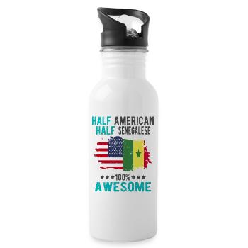 Halb Amerikaner Halb Senegalese - Trinkflasche mit integriertem Trinkhalm - Weiß - Rechts