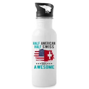 Halb Amerikaner Halb Schweizer - Trinkflasche mit integriertem Trinkhalm - Weiß - Rechts