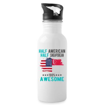 Halb Amerikaner Halb Singapurer - Trinkflasche mit integriertem Trinkhalm - Weiß - Rechts