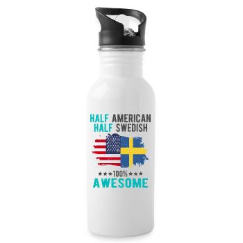 Halb Amerikaner Halb Schwede - Trinkflasche mit integriertem Trinkhalm - Weiß - Rechts