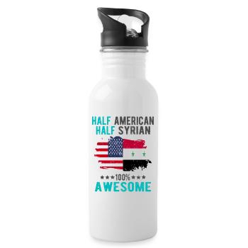 Halb Amerikaner Halb Syrier - Trinkflasche mit integriertem Trinkhalm - Weiß - Rechts