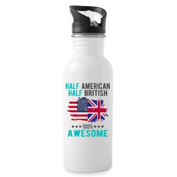 Halb Amerikaner Halb Britisch - Trinkflasche mit integriertem Trinkhalm - Weiß - Rechts