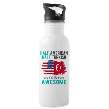 Halb Amerikaner Halb Türke - Trinkflasche mit integriertem Trinkhalm - Weiß - Rechts