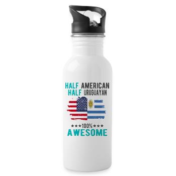 Halb Amerikaner Halb Uruguayer - Trinkflasche mit integriertem Trinkhalm - Weiß - Rechts