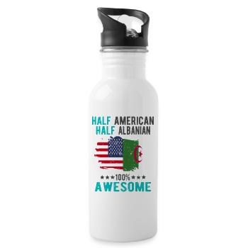 Halb Amerikaner Halb Albaner - Trinkflasche mit integriertem Trinkhalm - Weiß - Rechts