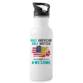 Halb Amerikaner Halb Brite - Trinkflasche mit integriertem Trinkhalm - Weiß - Rechts