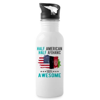 Halb Amerikaner Halb Afghane - Trinkflasche mit integriertem Trinkhalm - Weiß - Rechts