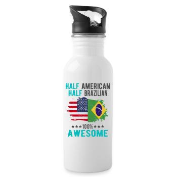Halb Amerikaner Halb Brasilianer - Trinkflasche mit integriertem Trinkhalm - Weiß - Rechts