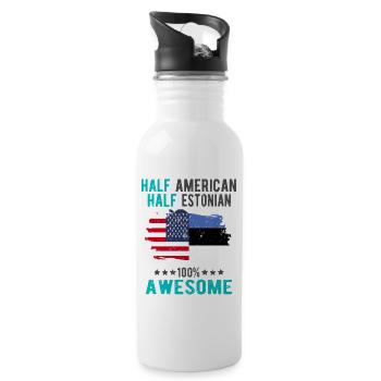 Halb Amerikaner Halb Estländer - Trinkflasche mit integriertem Trinkhalm - Weiß - Rechts