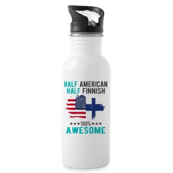 Halb Amerikaner Halb Finne - Trinkflasche mit integriertem Trinkhalm - Weiß - Rechts