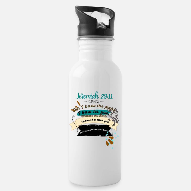 Jeremiah 29,11 - Trinkflasche mit integriertem Trinkhalm - Weiß
