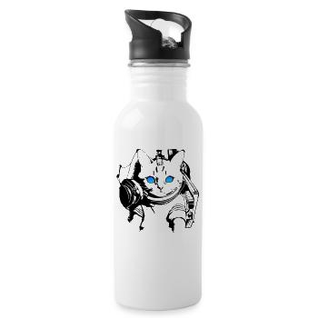 DJ Katze Blaue Augen - Trinkflasche mit integriertem Trinkhalm - Weiß - Rechts