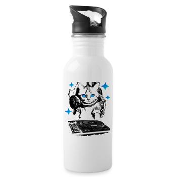 DJ Katze mit Mischpult - Trinkflasche mit integriertem Trinkhalm - Weiß - Rechts