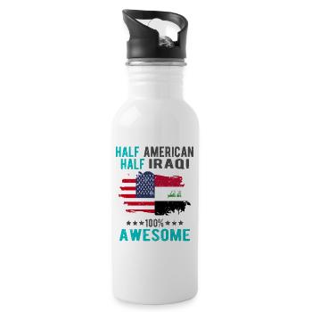 Halb Amerikaner Halb Iraki - Trinkflasche mit integriertem Trinkhalm - Weiß - Rechts